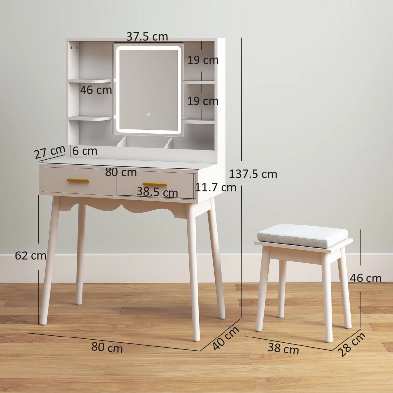 HOMCOM Elegant Dressing Table, with LED Mirror - White