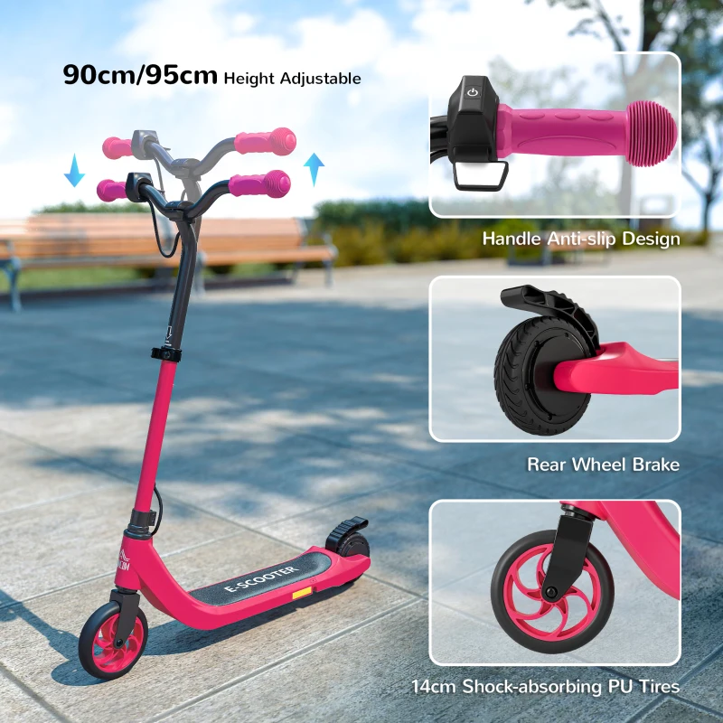 HOMCOM Kids Electric Scooter, Electric Scooters for Kids Ages 6+, 8 KM/H & 6 KM Lightweight E-Scooter, Adjustable Height, Rear Brake - Pink