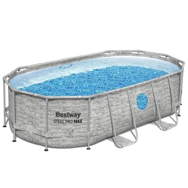 Kit Piscine hors sol tubulaire BESTWAY - Steel Pro MAX™- 427 x 250 x 100 cm - Ovale (Filtre a cartouche, échelle, bâche, 1 cartouche