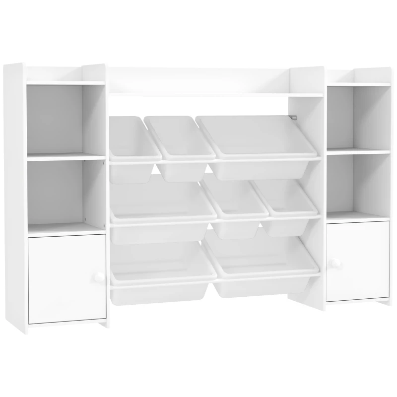 AIYAPLAY Scaffale Portagiochi per Bambini con 8 Contenitori Rimovibili e Armadietti, 140x30x90 cm, Bianco