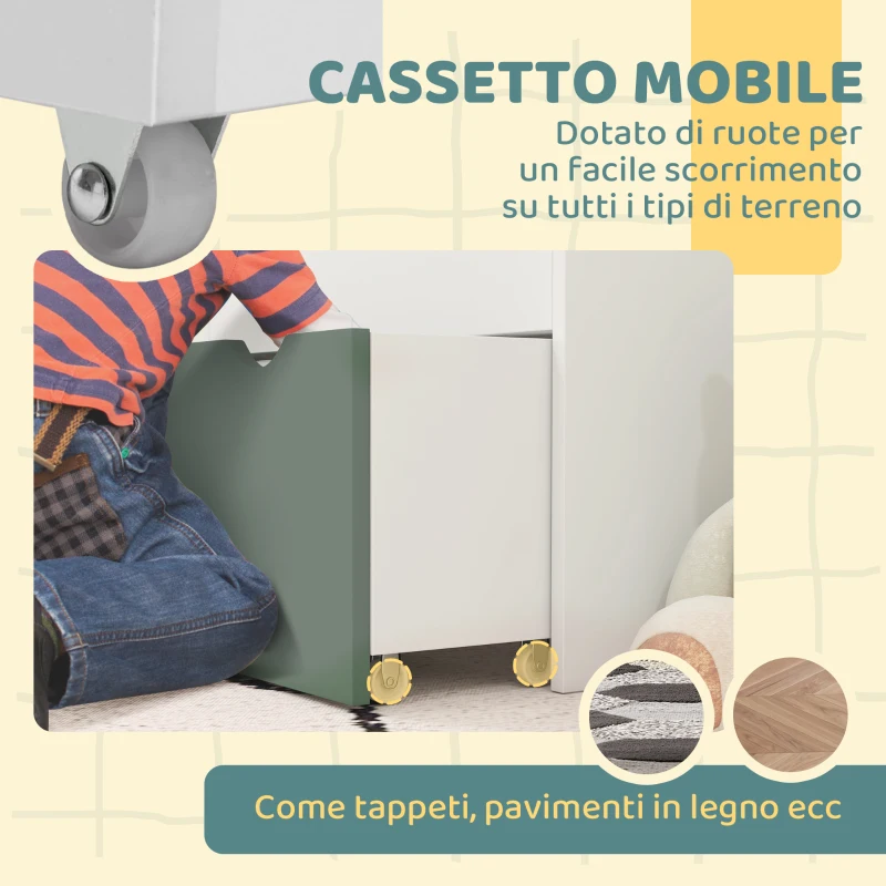 AIYAPLAY Libreria per Bambini 3-8 Anni a 3 Ripiani con Cassetto Inferiore, in MDF, 62.5x30x70 cm, Verde