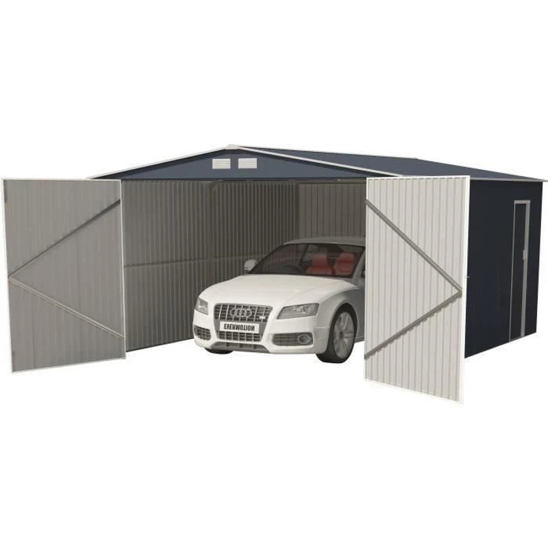Abri de jardin / Garage en métal 18,2 m² - 380 x 480 x 232 - ORION Kit d'ancrage,  2 portes coulissantes frontale, 1 porte latérale