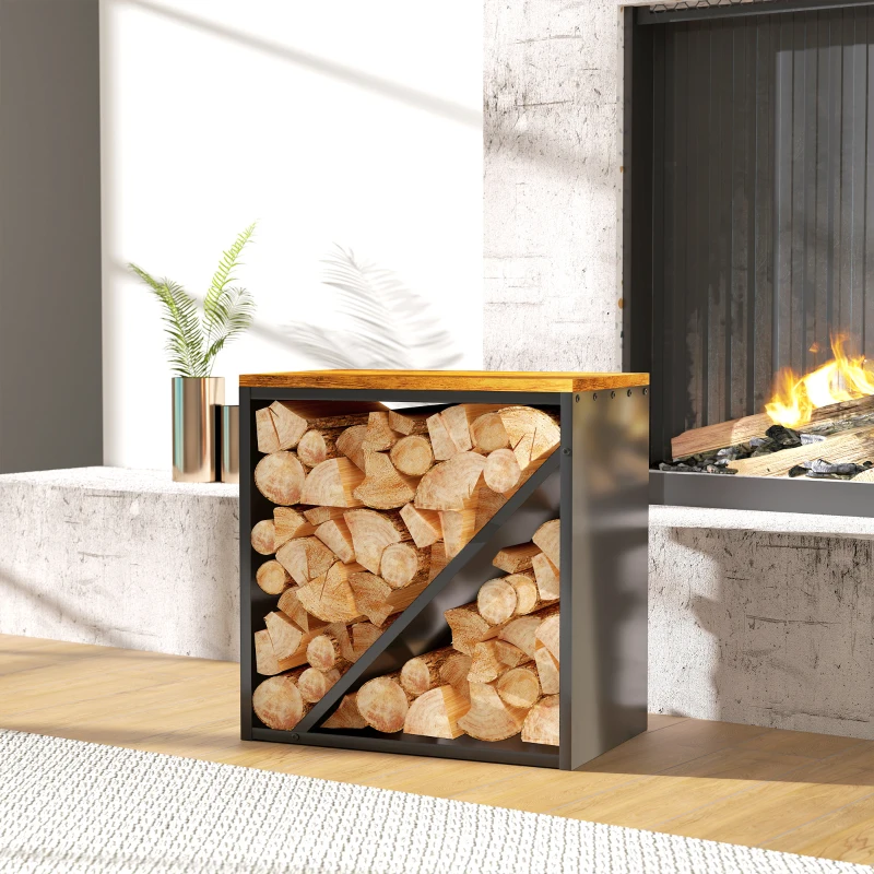 Outsunny Portalegna 2-in-1 da interno rialzato con divisore metallo, 58 x 36 x 60 cm Nero