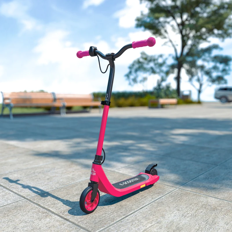 HOMCOM Kids Electric Scooter, Electric Scooters for Kids Ages 6+, 8 KM/H & 6 KM Lightweight E-Scooter, Adjustable Height, Rear Brake - Pink