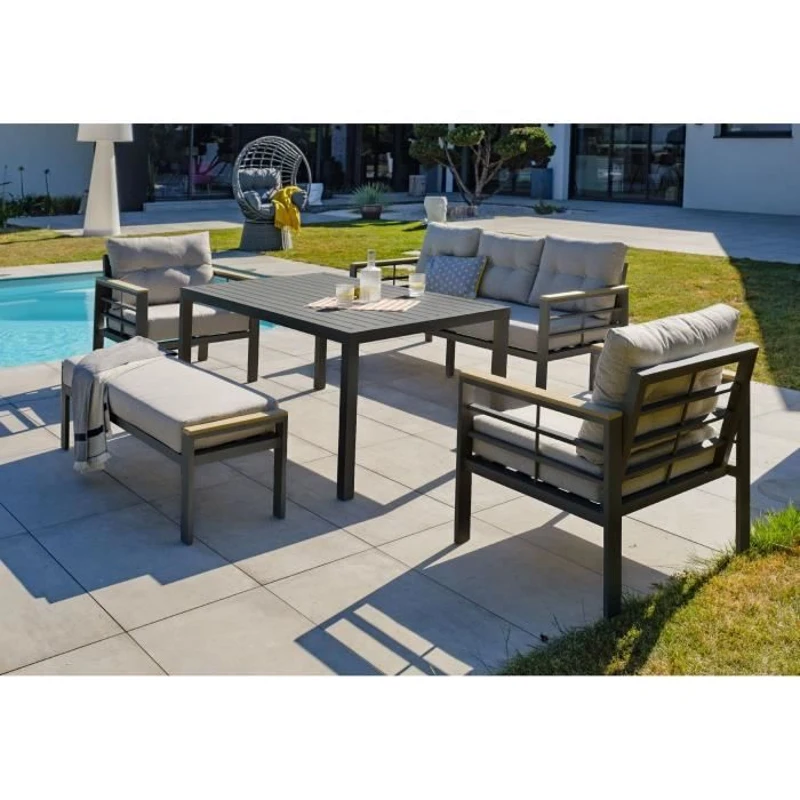 Salon de jardin - Gris Anthracite - Aluminium - 6 places - CAYENNE - DCB GARDEN