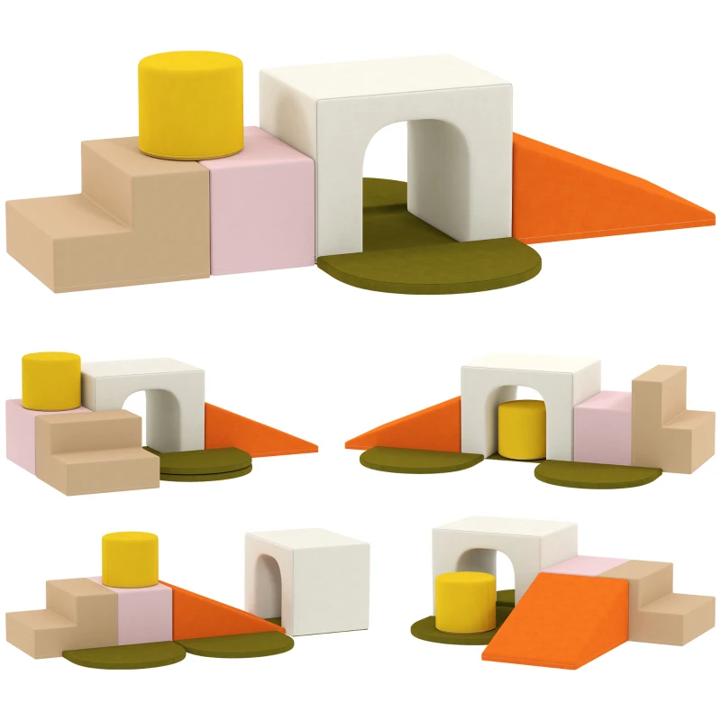 AIYAPLAY Set 8 Constructions molles pour enfants 0-3 ans pour intérieur, en velours et mousse PU Orange