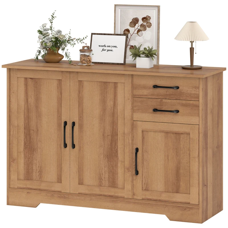 HOMCOM Meuble de Cuisine avec 2 Tiroirs et 3 Armoires, Étagères Réglables, 120x38x79 cm, Chêne