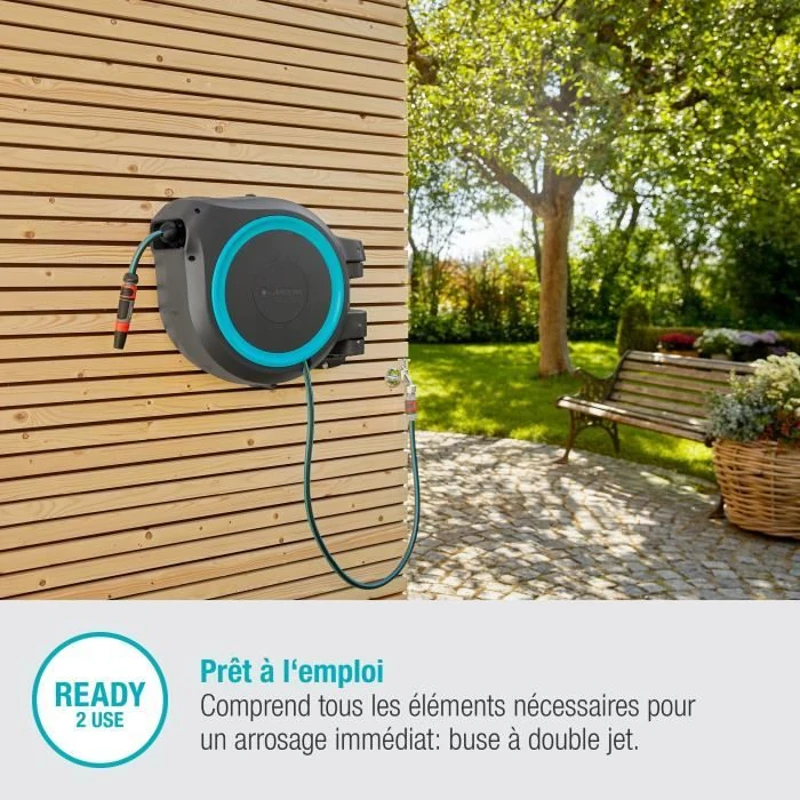 Dévidoir automatique mural RollUp L GARDENA - Longueur 30m - Ø13mm - Kit complet - Garantie 5 ans
