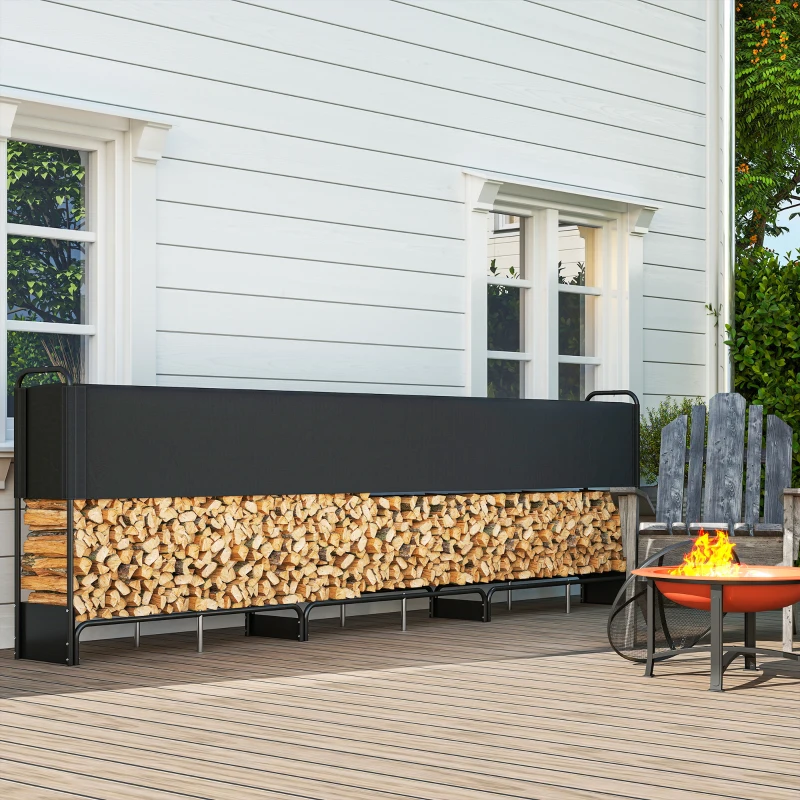 Outsunny Outdoor Log Rack, Firewood Shelter with Waterproof 600D Oxford Cover, 300 kg Capacity 389 x 38 x 118 cm Black