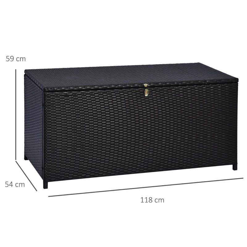 Outsunny 284 L Rattan Garden Storage Box, Outdoor Garden Storage Box with Gas Lift and Lockable Lid, Outdoor Wicker Rattan Chest Container for Garden Tools, 118 x 54 x 59 cm, Dark Brown