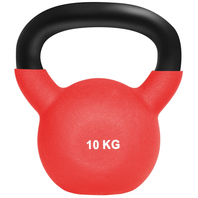 HOMCOM Kettlebell 10 kg en métal poids pour entraînements avec poignée antidérapante et fond plat 19x12x22cm rouge et noir