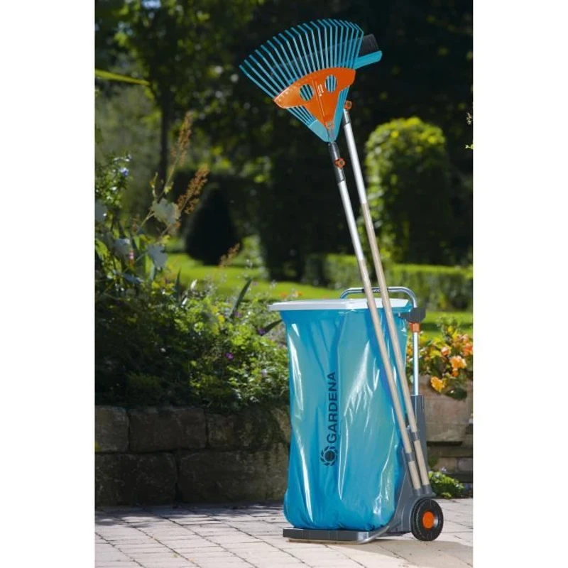 Chariot de jardin mobile GARDENA - Armature métallique - Hauteur de sac réglable - 70kg max - Bleu
