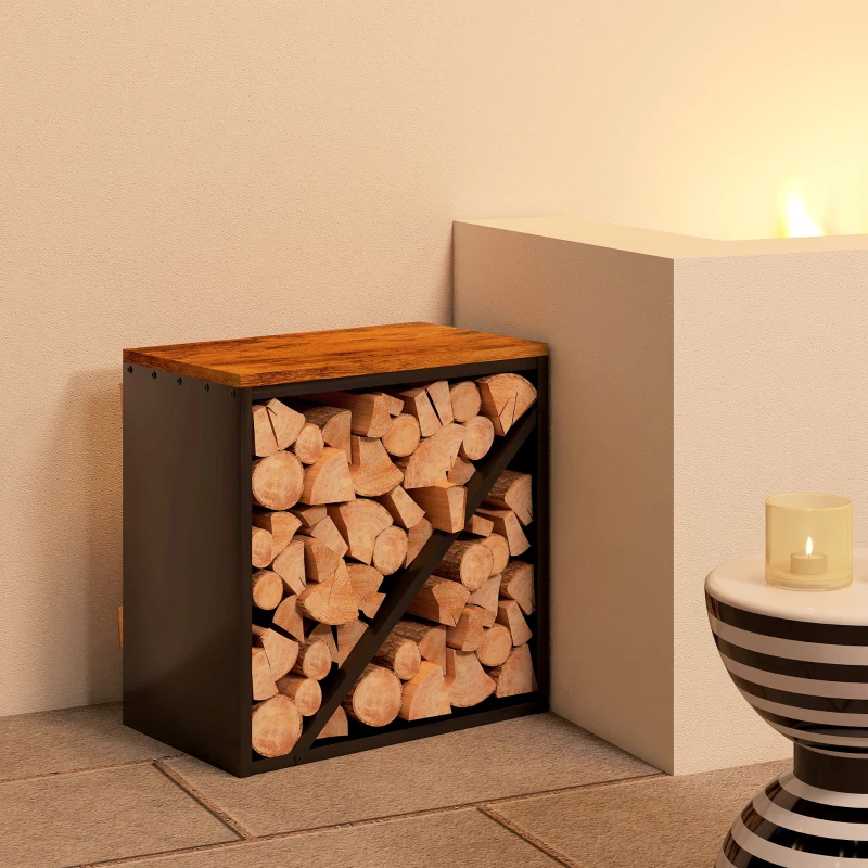 Outsunny Portalegna 2-in-1 da interno rialzato con divisore metallo, 58 x 36 x 60 cm Nero