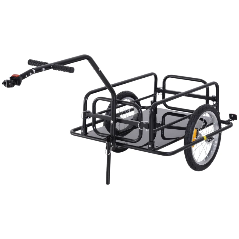 HOMCOM Bike Cargo Trailer Bicycle Cargo Storage Cart w/ Hitch Cycling Camping Luggage Storage Carrier Transport Steel Black