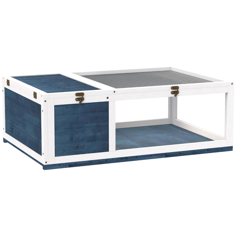 PawHut Houten schildpaddenhuis schildpaddenverblijf met hoofdverblijf en opklapbare bovenkant 91x60,5x32 cm, Blauw(m-11)