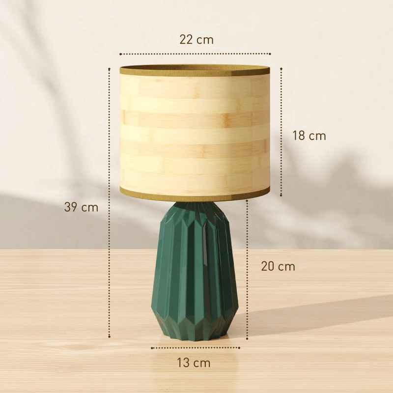 HOMCOM Tischlampe mit Keramikfuß und Leinen-Schirm Retro-Stil für Schlafzimmer 40 W Grün und Naturholz