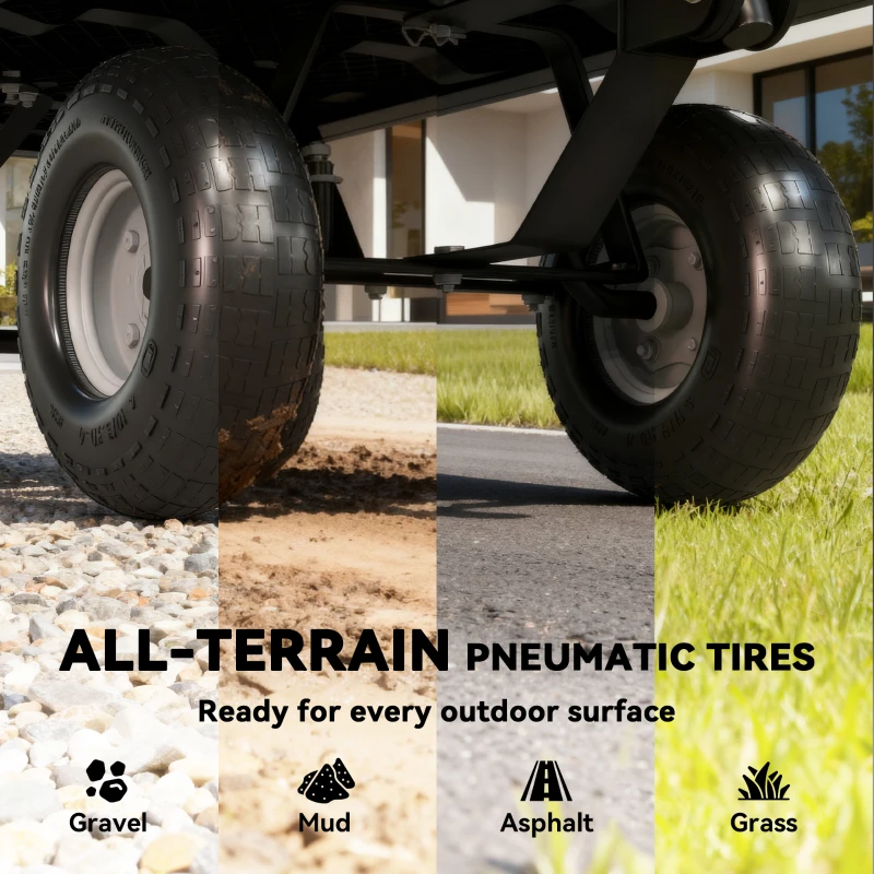 Outsunny Cărucior de Grădină de 114L cu Pereți Laterali Detașabili și Mâner Rotativ, 105x51x54 cm, Negru