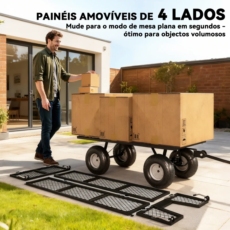 Outsunny Carrinho de Transporte com Guiador Giratório Ajustável e Bolsa Impermeável Removível Carga 300 kg 105x51x54 cm Preto