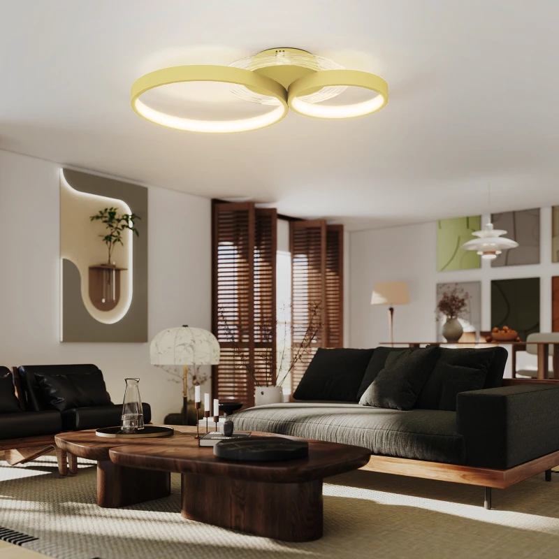 HOMCOM Candeeiro de Teto LED 40W Candeeiro Moderno com Iluminação LED 3000K/4000K/6500K 59x38x7,4 cm Dourado
