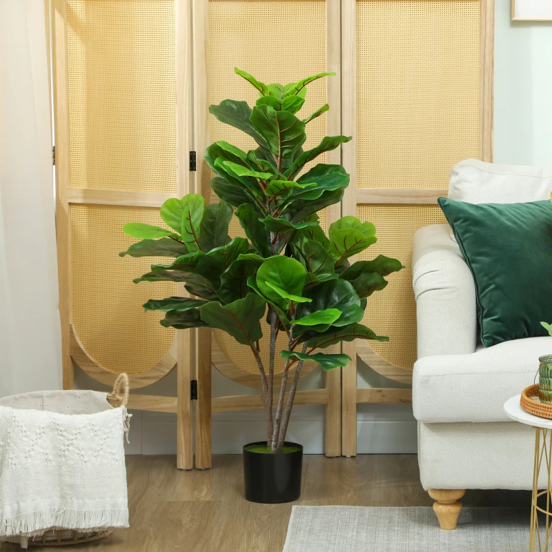 HOMCOM Artificial Fiddle Leaf Fig Tree 110 cm Artificial Plant, Plastic Potted Artificial Plants, Decoration Gift