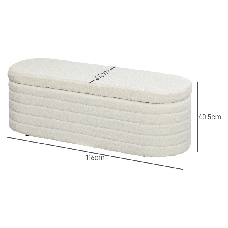 HOMCOM Bed bench, storage, teddy fleece, 116x41x40.5cm, Cream White