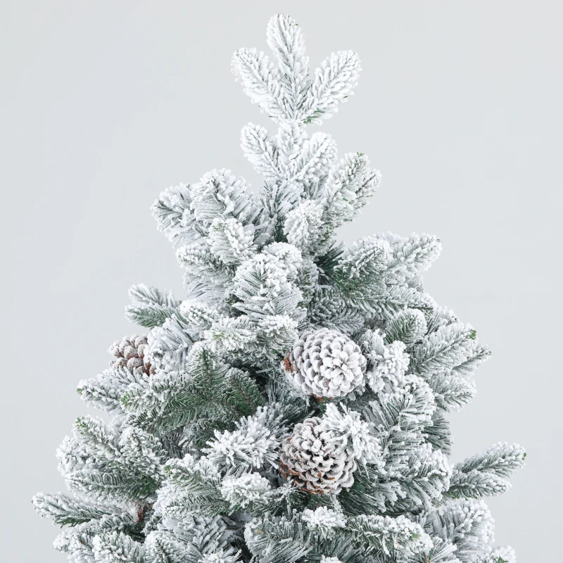 HOMCOM Artificial Christmas Tree, Artificial Snow & Pine Cones, realistic, flame-retardant, metal base, 183 cm, Green