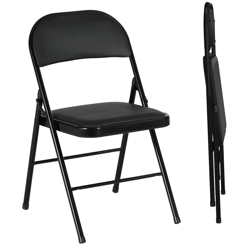HOMCOM 2-Piece Folding Chairs, Portable Office Chairs, Metal Legs, Folding Chair for Office, Reception, Waiting Room, Faux Leather, Black