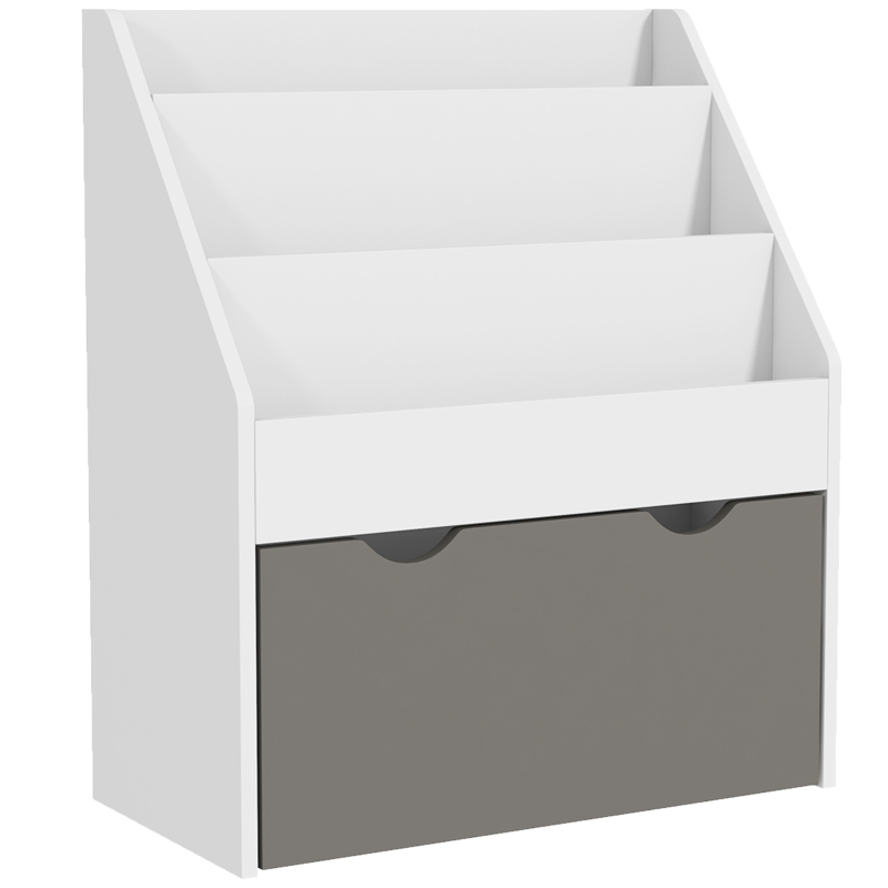 AIYAPLAY Libreria per Bambini 3-8 Anni a 3 Ripiani con Cassetto Inferiore, in MDF, 62.5x30x70 cm, Grigio