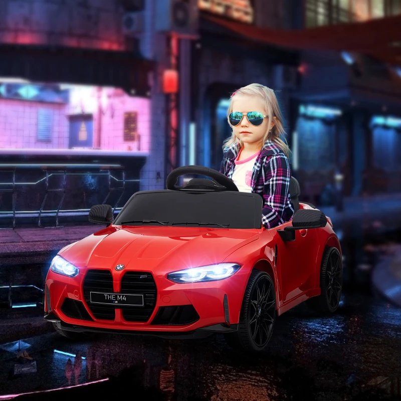 AIYAPLAY Elektrische Kinderauto BMW M4 met Geluid & Licht, 3-5 km/u, Incl. Afstandsbediening, voor 3-5 Jaar, Rood(m-10)