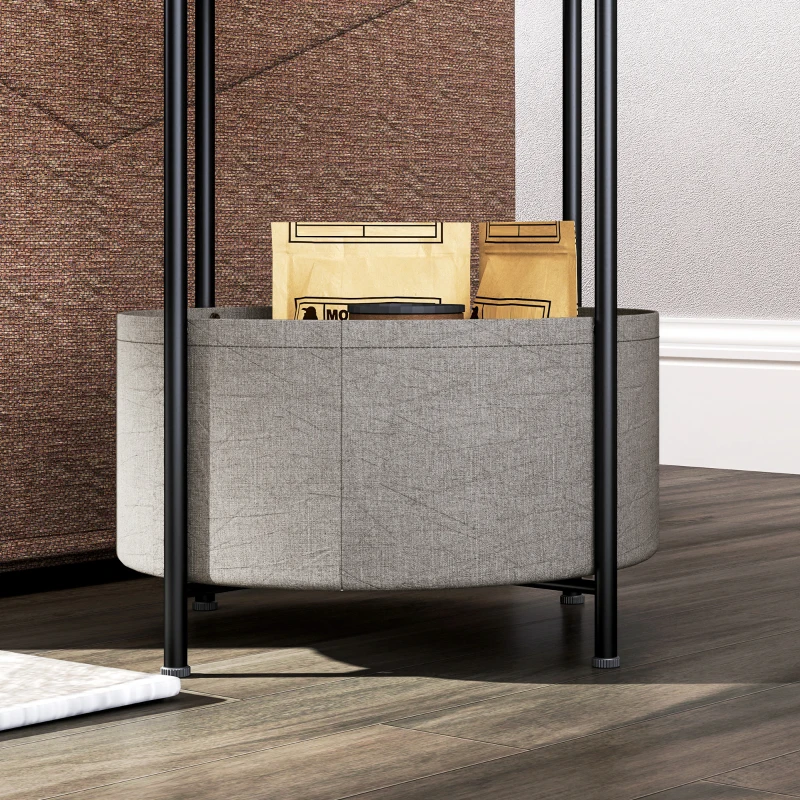 HOMCOM Round side table with fabric basket, 2-tier coffee table for living room, bedroom, small spaces, metal, Gray+White