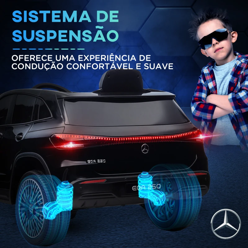 HOMCOM Carro Elétrico para Crianças Mercedes-Benz EQA 12V com Música Buzina Velocidade 3-8 km/h 111,5x69x52,5 cm Preto
