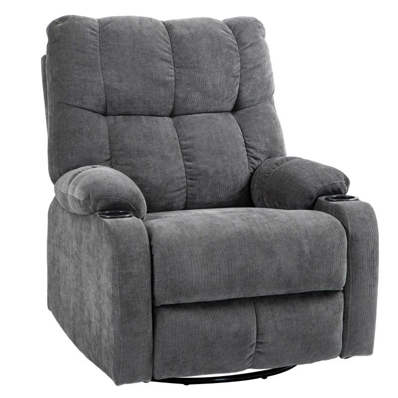 HOMCOM Recliner with Footrest, Reclining Armchair, Swivel, up to 150 kg, Steel Frame, 88x96x108cm, Dark Grey