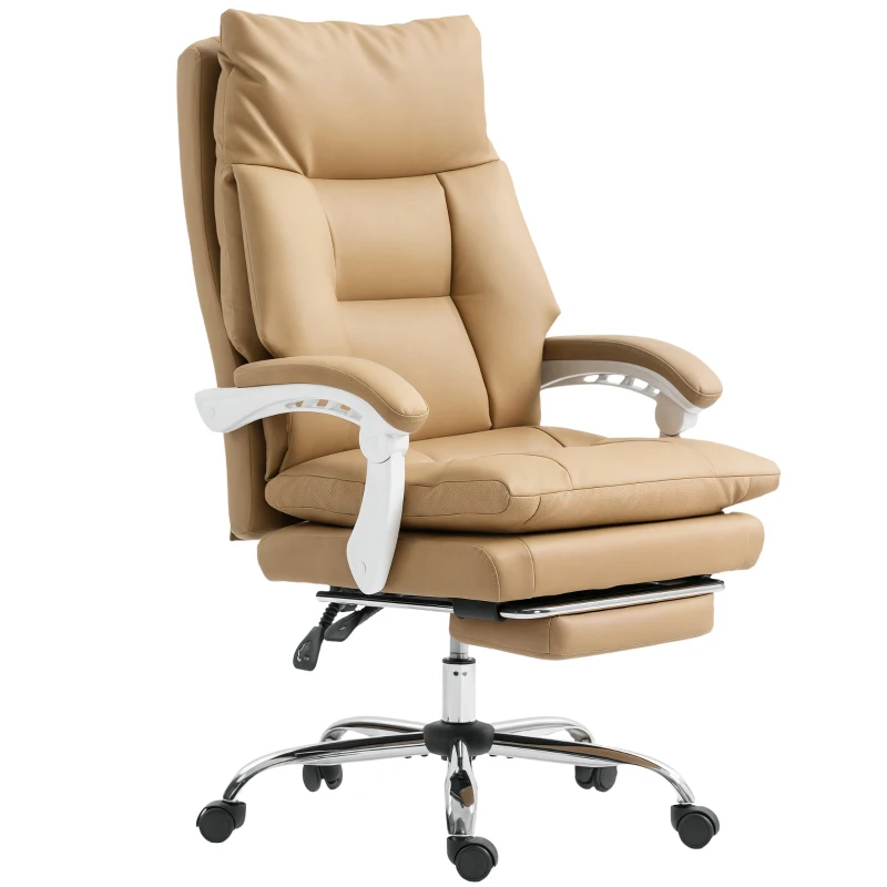 HOMCOM Ergonomic Office Chair with Lumbar Support, Foldable Armrests, Footrest Light Brown
