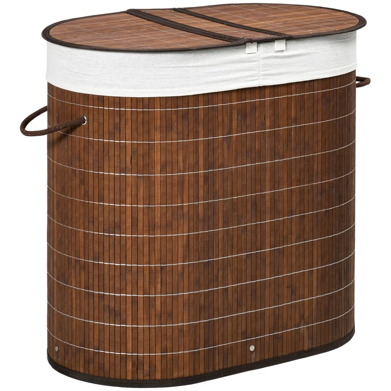 HOMCOM Laundry Basket Hamper, 100 L Capacity, Removable Lid, 38 cm x 38 cm x 57 cm, Brown