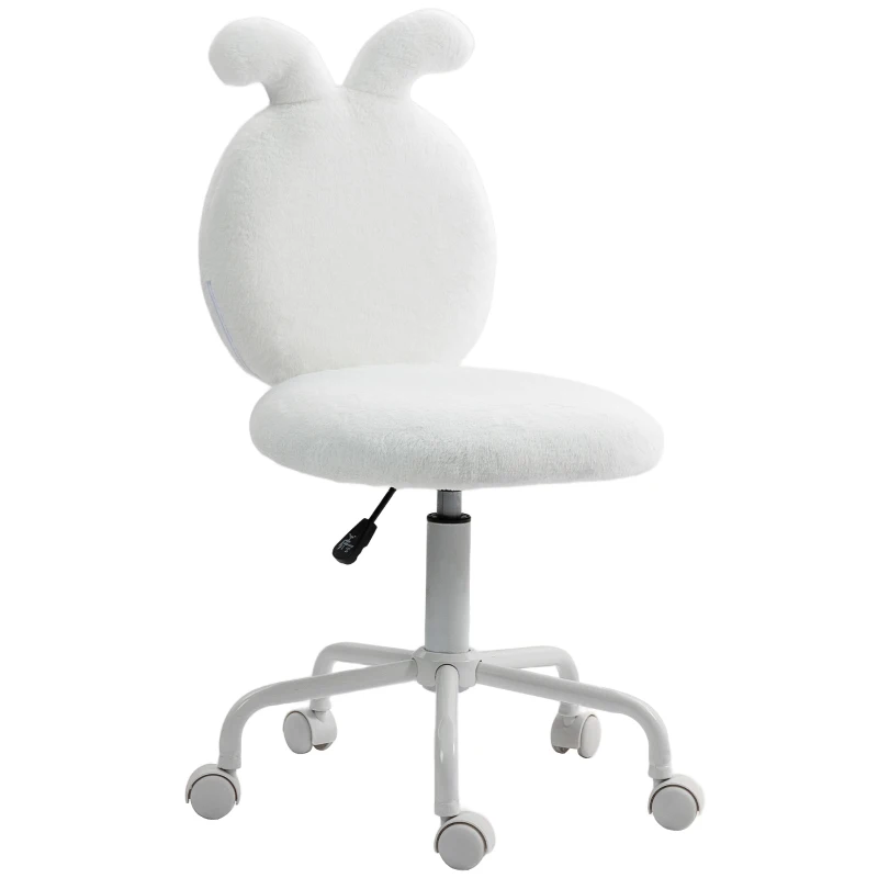 HOMCOM Upholstered Chair with Bunny Ears, Rollable Desk Chair, Swivel, Faux Fur, White