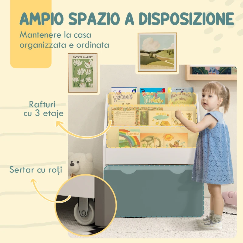 AIYAPLAY Libreria per Bambini 3-8 Anni a 3 Ripiani con Cassetto Inferiore, in MDF, 62.5x30x70 cm, Grigio