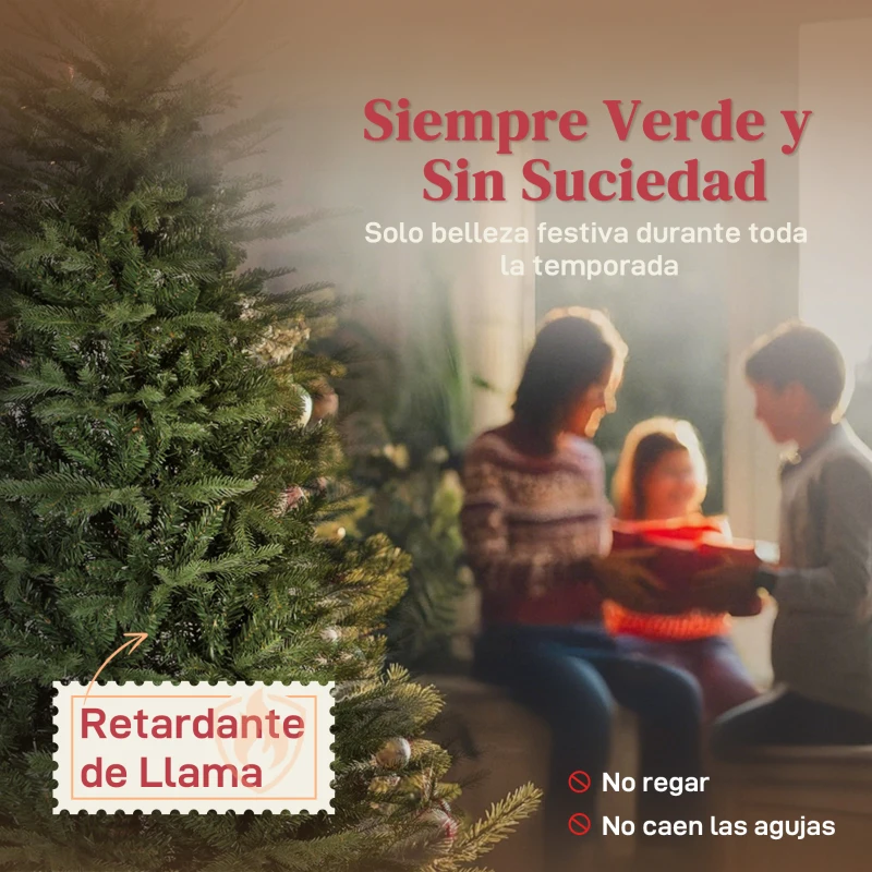 HOMCOM Árbol de Navidad Artificial 210 cm con 2322 Ramas y Soporte Metálico Plegable Fácil Montaje para Salón Interior Verde