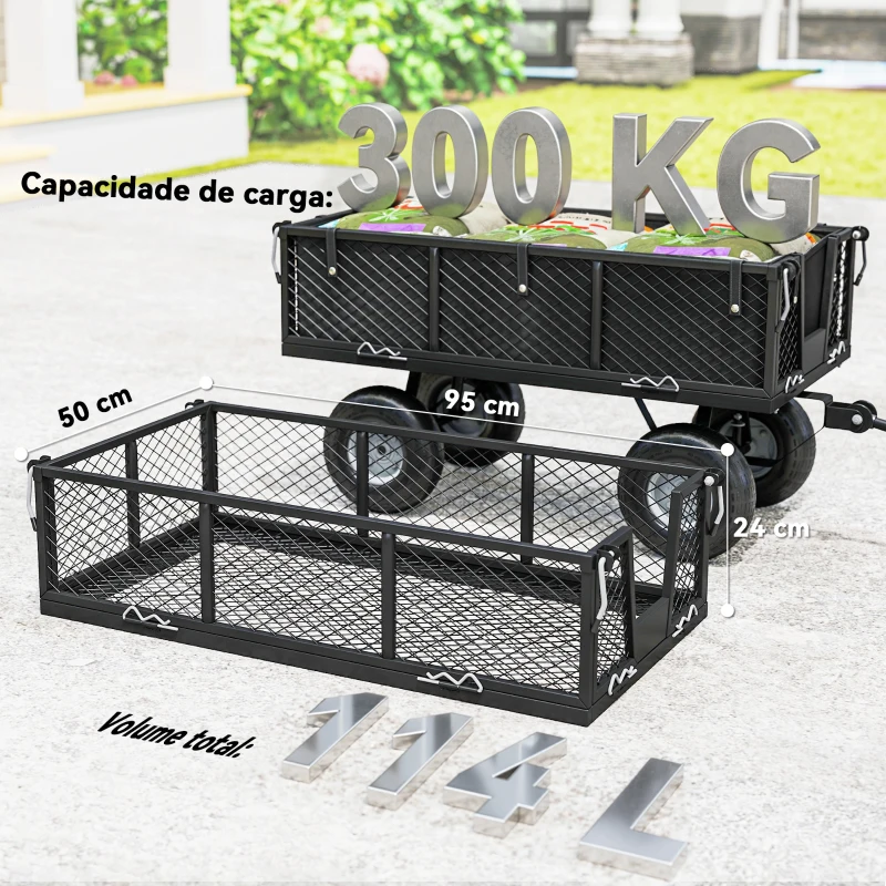 Outsunny Carrinho de Transporte com Guiador Giratório Ajustável e Bolsa Impermeável Removível Carga 300 kg 105x51x54 cm Preto