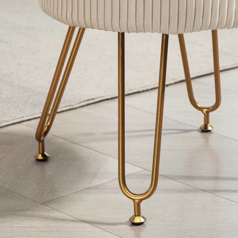 HOMCOM 2-in-1 storage ottoman with metal legs, round footstool for living room, bedroom, hallway, Cream White