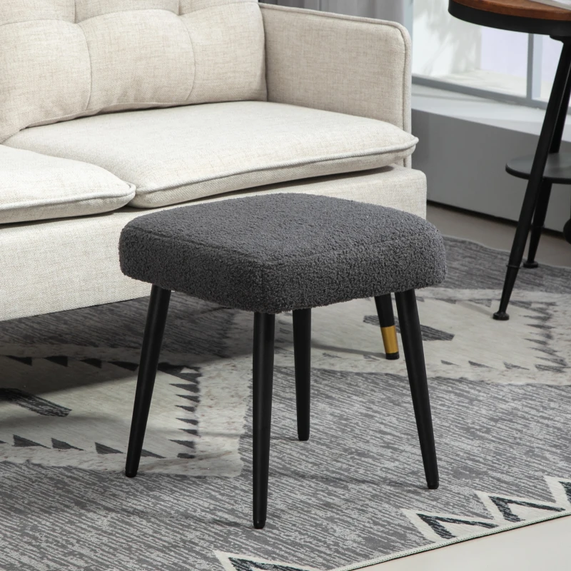 HOMCOM Stool, Footrest, Padded Seat, Cashmere-look, Steel Legs, 42 x 42 x 44 cm, Dark Gray