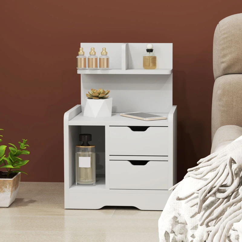 HOMCOM Nightstand with 2 drawers, open shelf, 40x30x60 cm, White