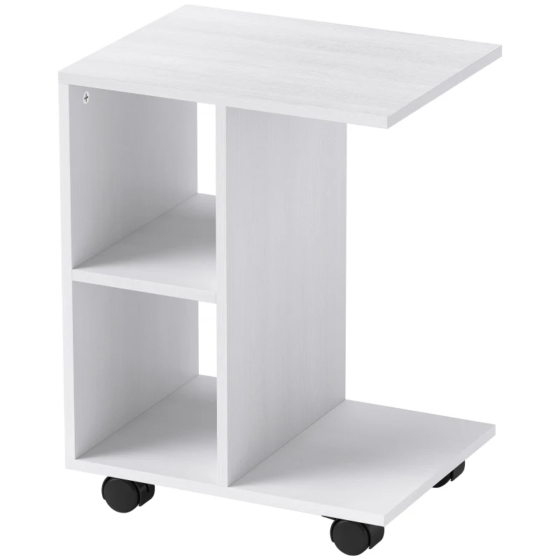 HOMCOM C-shaped side table, coffee table, side table, corner desk, with wheels, E1 particle board, 45 x 35 x 58 cm, White