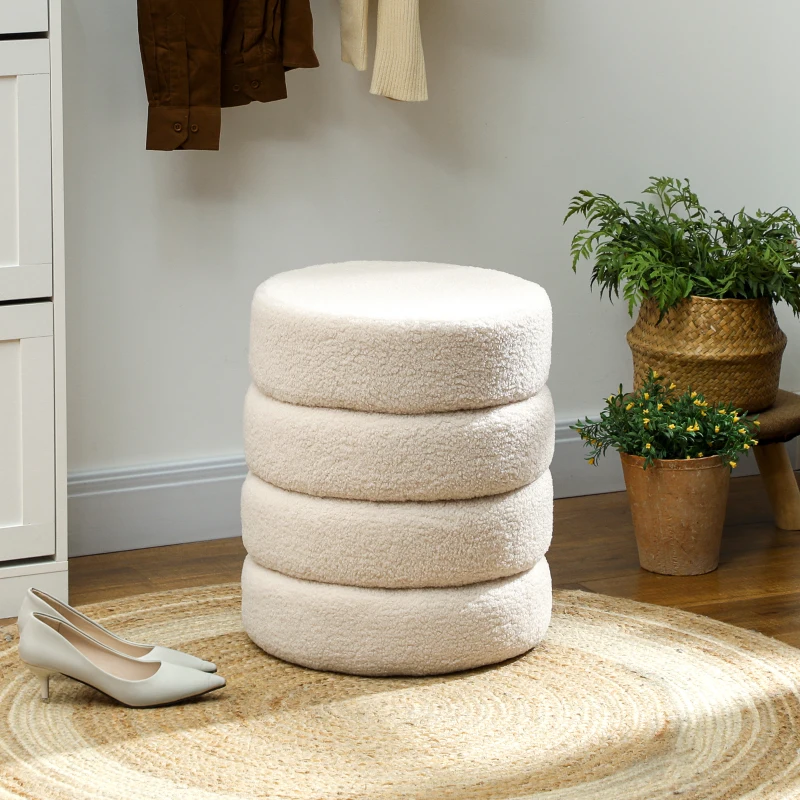 HOMCOM Stool, round, Teddy fleece, up to 120 kg, Φ40x45H cm, Beige