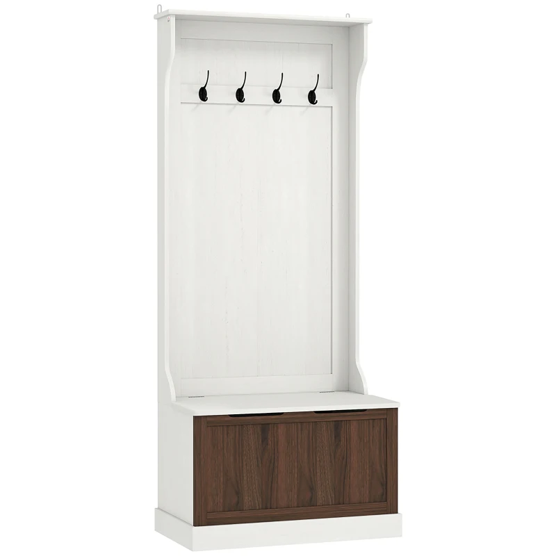 HOMCOM Cuier de Intrare 3 în 1 cu 4 Cârlige, Etajeră pentru Pantofi și Bancă Depozitare, 71,5x39,5x170 cm, Maro(m-1)