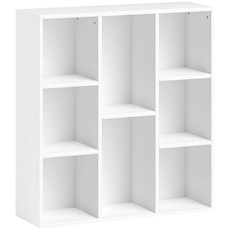 HOMCOM 3-Tier Bookcase, 8 Compartments, Particleboard Storage Shelf, White