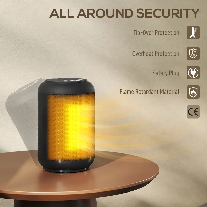 HOMCOM Calefactor Eléctrico regulable a 3 modos con temporizador 24h, en PP y PA ignífugo, 14x14x21.5 cm, Negro