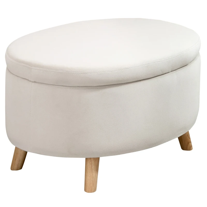 HOMCOM Storage bench, stool, oval shape, velvet-look, up to 120 kg, 71 x 51.5 x 42 cm, Beige