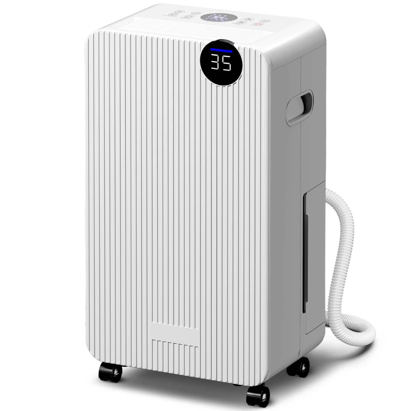 HOMCOM Déshumidificateur d'air 12 L/jour, déshumidificateur silencieux, réservoir d'eau 2,1 L, écran LED, 28x18,5x50,5cm, blanc
