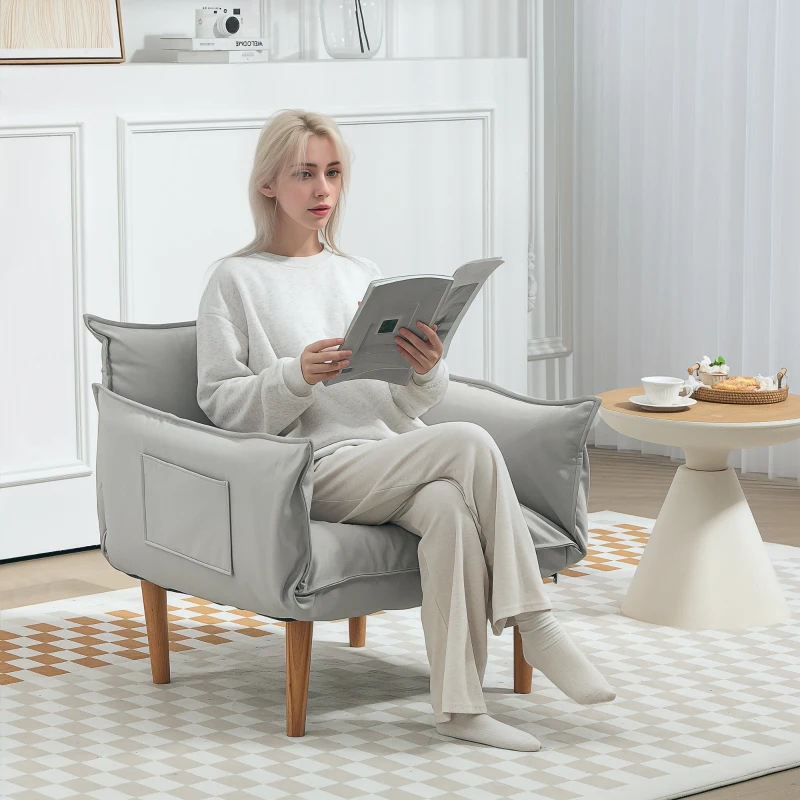 HOMCOM 2-in-1 Adjustable Lounge Chair, Floor Chair with Cushion, Upholstered Chair for Living Room, Bedroom, Light Grey