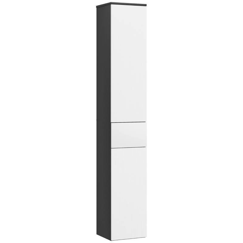 Kleankin Coloană de Baie Înaltă, Mobilier cu 2 Dulapuri, Sertar și Rafturi Reglabile din Lemn, 30x28x180 cm, Negru(m-1)